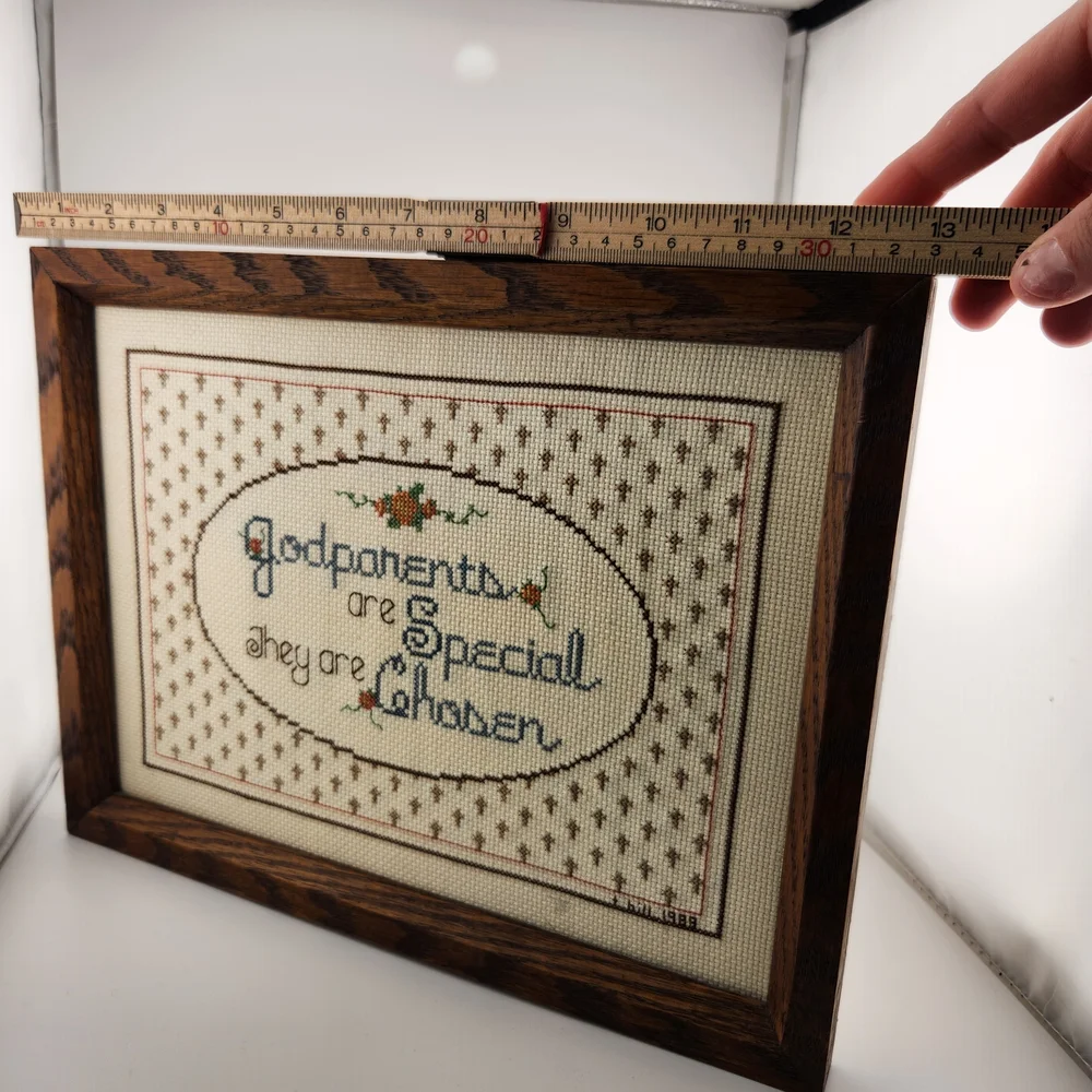 Framed Cross-Stitch with Brown Frame 